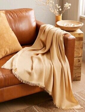 Quince 100% French Linen Throw In TAN NWOT